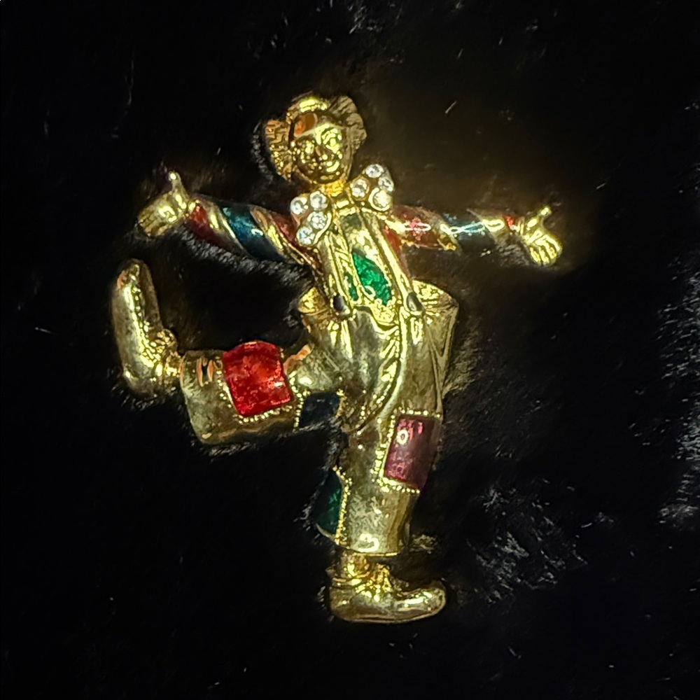 Colorful Clown Brooch with Rhinestones